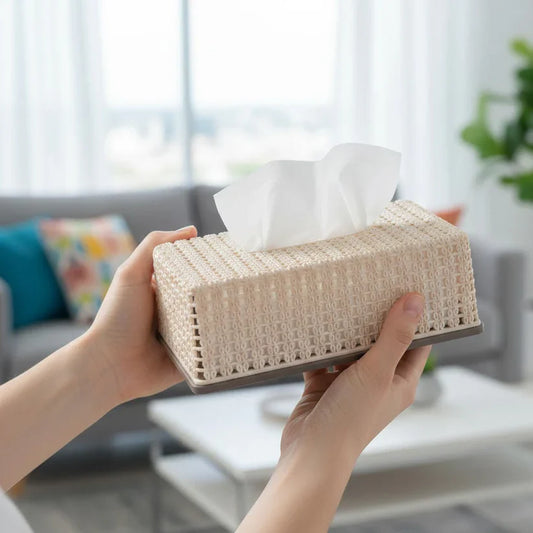 Knit Patterned Tissue Box Holder For Home & Office, Health and Beauty
