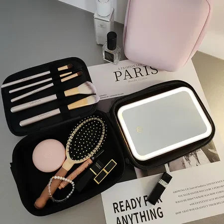 Makeup Organizer with LED Light Mirror