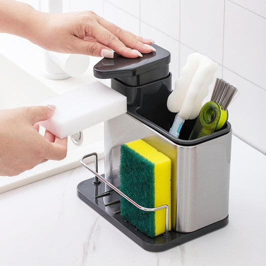 3-in-1 Kitchen Sink Organizer with Stainless Steel Soap Dispenser & Sponge Holder