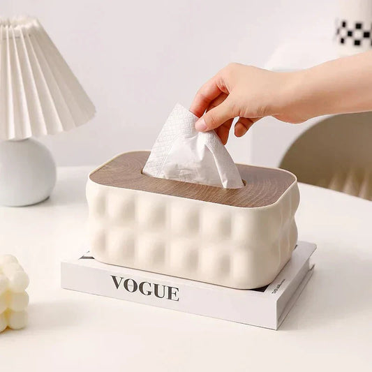 Modern Home Tissue Holder With Wooden Lid