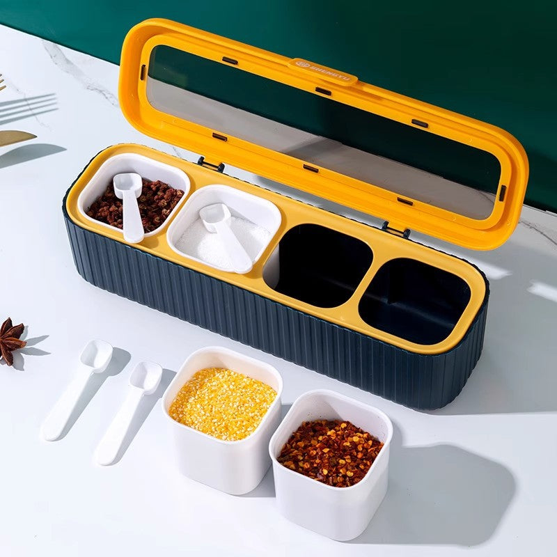 4-Grid Seasoning Storage Box with Spoon