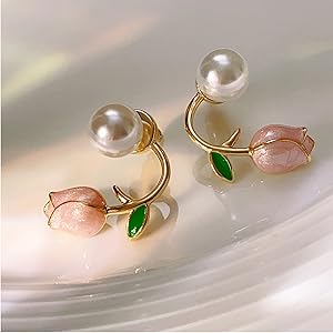 Tulip Inspired Soft Pink Pearl Earrings