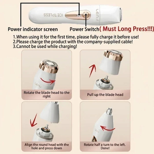 Compact 3-in-1 Beauty Trimmer – Rechargeable Hair Removal Kit