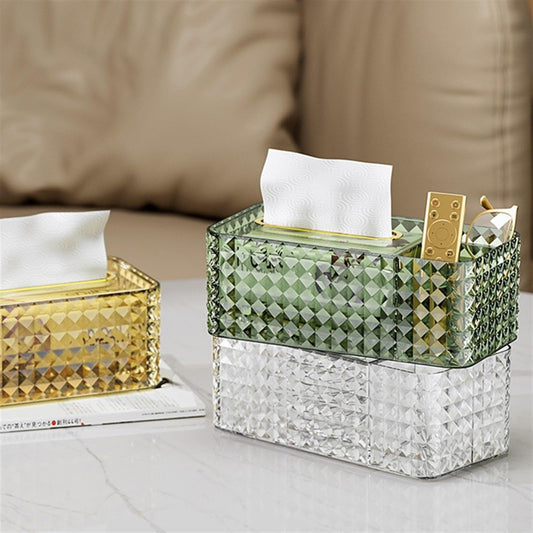 Decorative Diamond-Cut Tissue Box with Multi-Purpose Compartments