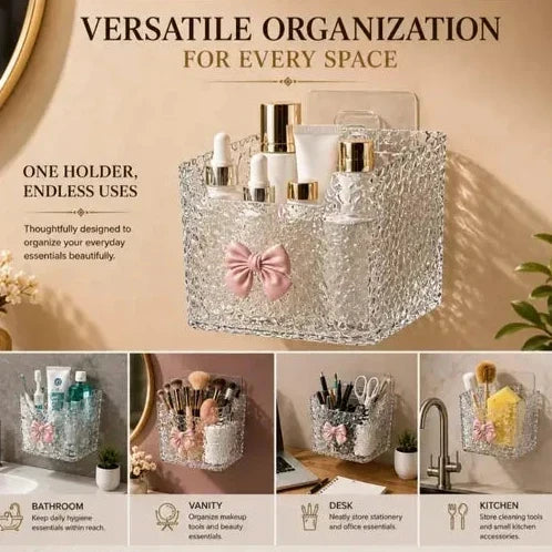 Decorative Plastic Wall Basket – Cute Bow Design Storage Container