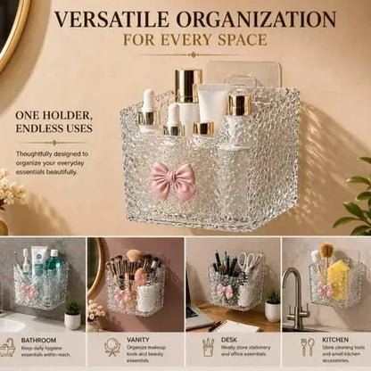 Decorative Plastic Wall Basket – Cute Bow Design Storage Container