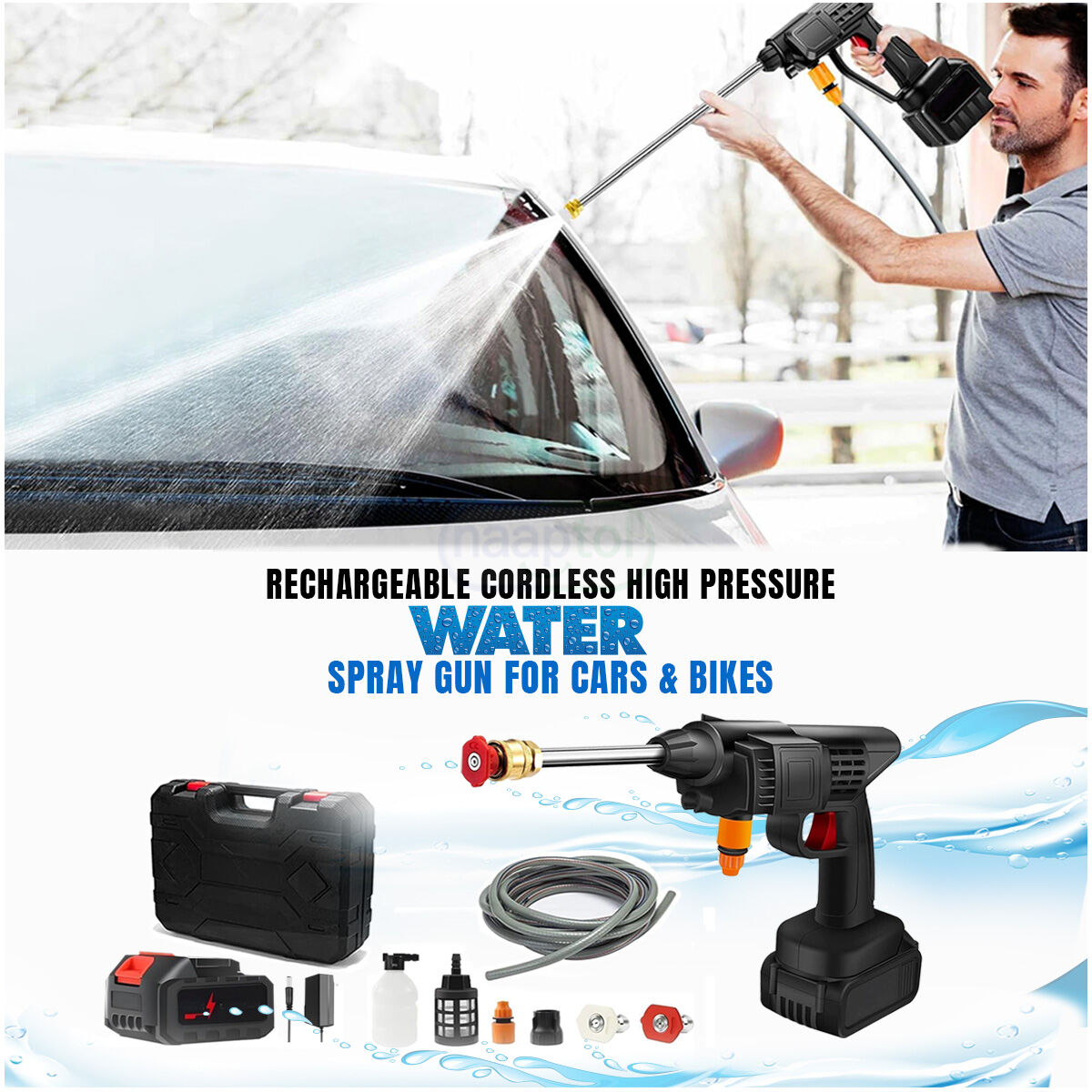High Power Portable Wireless Car Spray Washer Tool