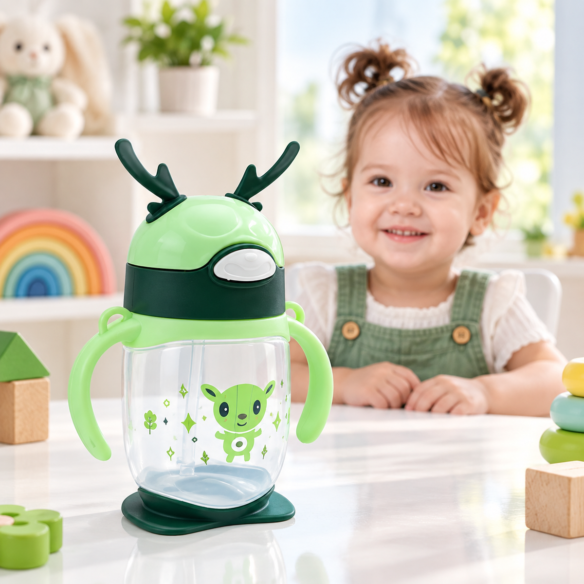Kids Portable Sipper Bottle – Animal Design Water Bottle with Handles