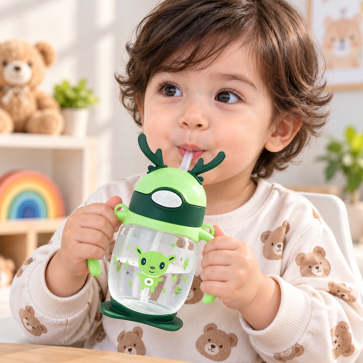 Kids Portable Sipper Bottle – Animal Design Water Bottle with Handles