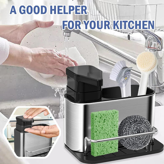Kitchen Sink Caddy with Soap Dispenser, Sponge Holder & Drainage Tray