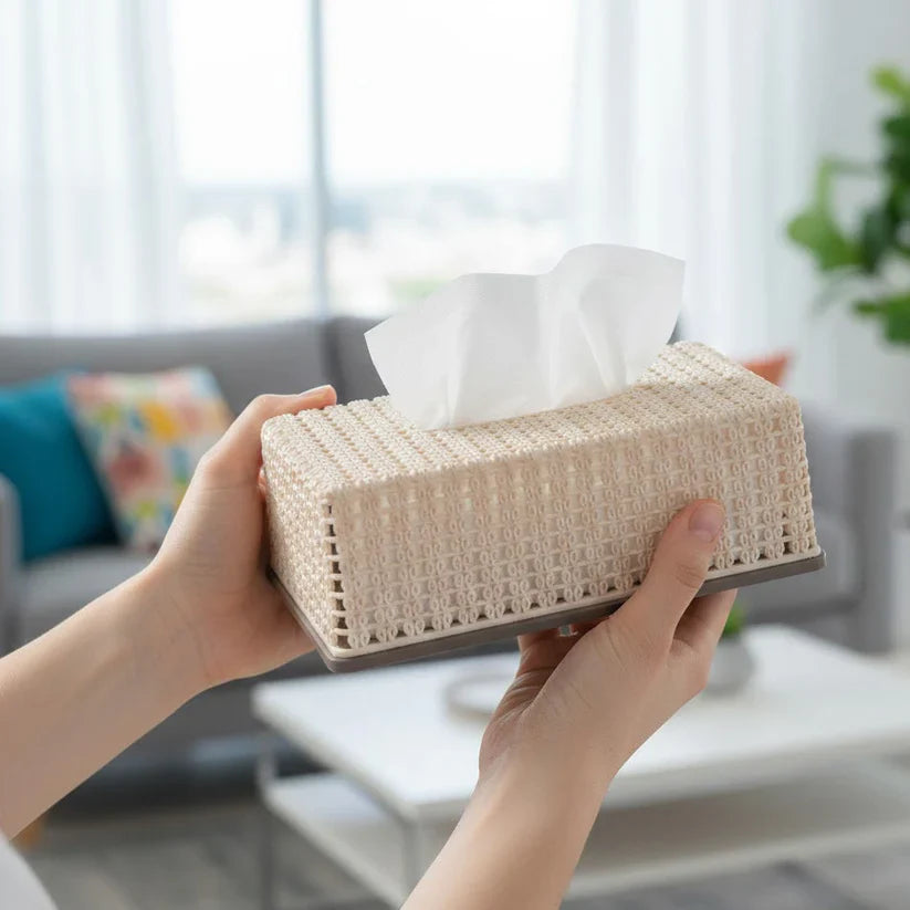 Knit Patterned Tissue Box Holder For Home & Office, Health and Beauty 