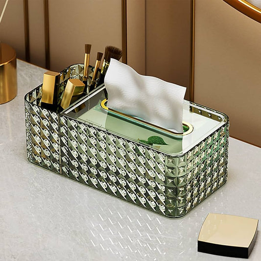 Luxury Tissue Dispenser Box with Spring-Rise Base and Dual Storage