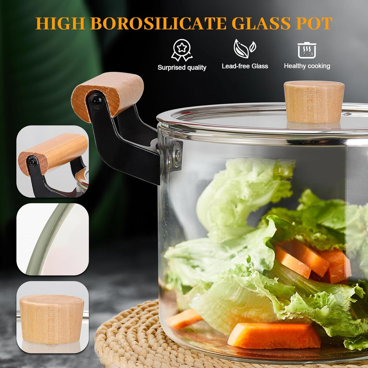 Premium Transparent Heat-Resistant Glass Cooking Pot