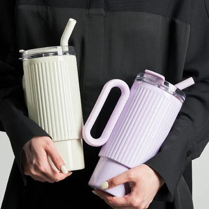 Ribbed Tumbler With Straw