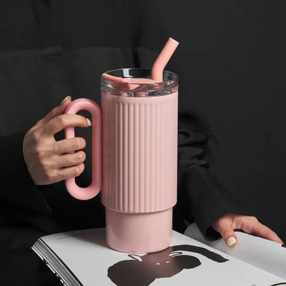 Ribbed Tumbler With Straw