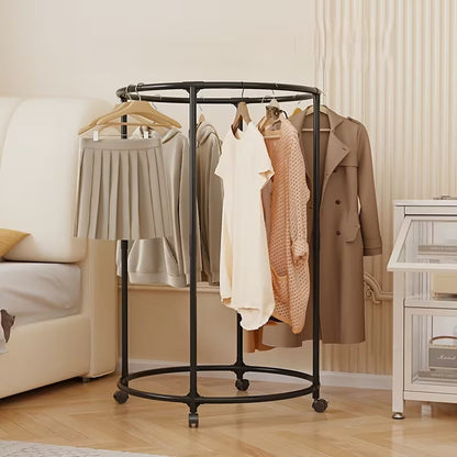 Round Metal Clothes Rack with Wheels – 360° Rotating Garment Stand