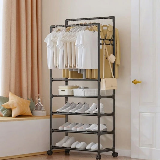 Simple Double Pole Clothes Rack for Indoor Use