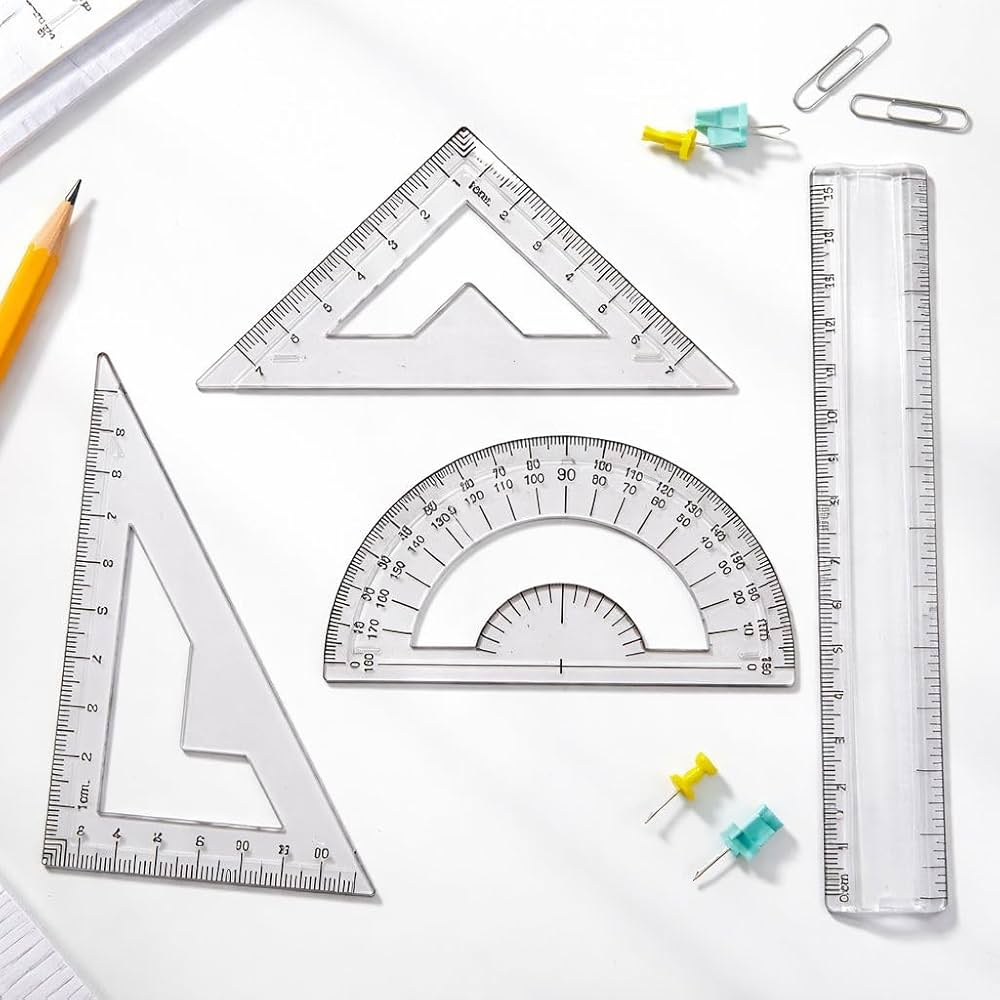 Transparent Math Geometry Set – Ruler, Triangle & Protractor Tools