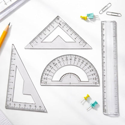 Transparent Math Geometry Set – Ruler, Triangle & Protractor Tools