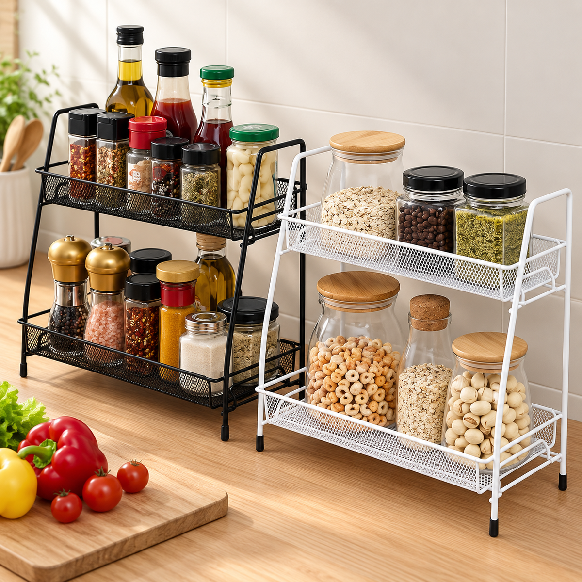 Two Tier Storage Stand Durable Metal Organizer Rack For Home