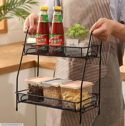Two Tier Storage Stand Durable Metal Organizer Rack For Home