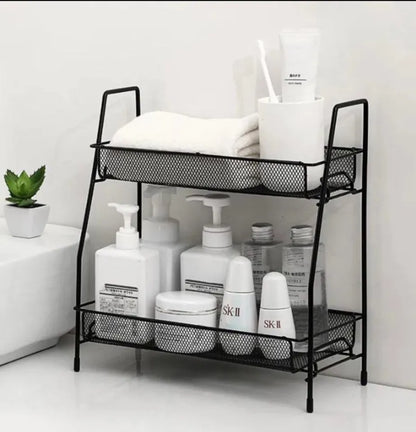 Two Tier Storage Stand Durable Metal Organizer Rack For Home