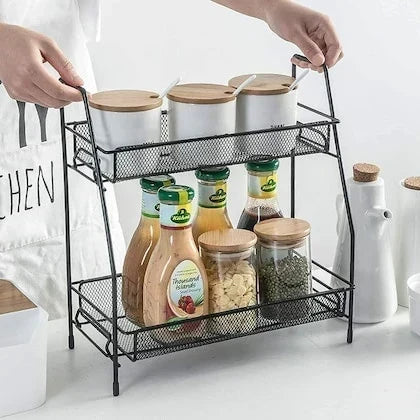 Two Tier Storage Stand Durable Metal Organizer Rack For Home