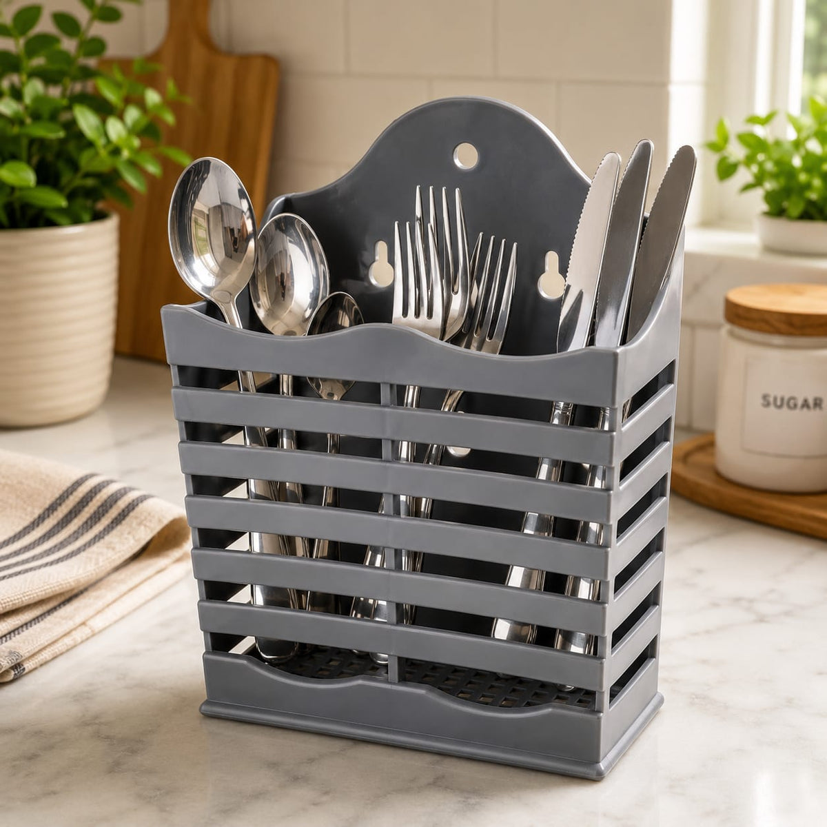 Wall Mounted Plastic Kitchen Cutlery Holder Organizer